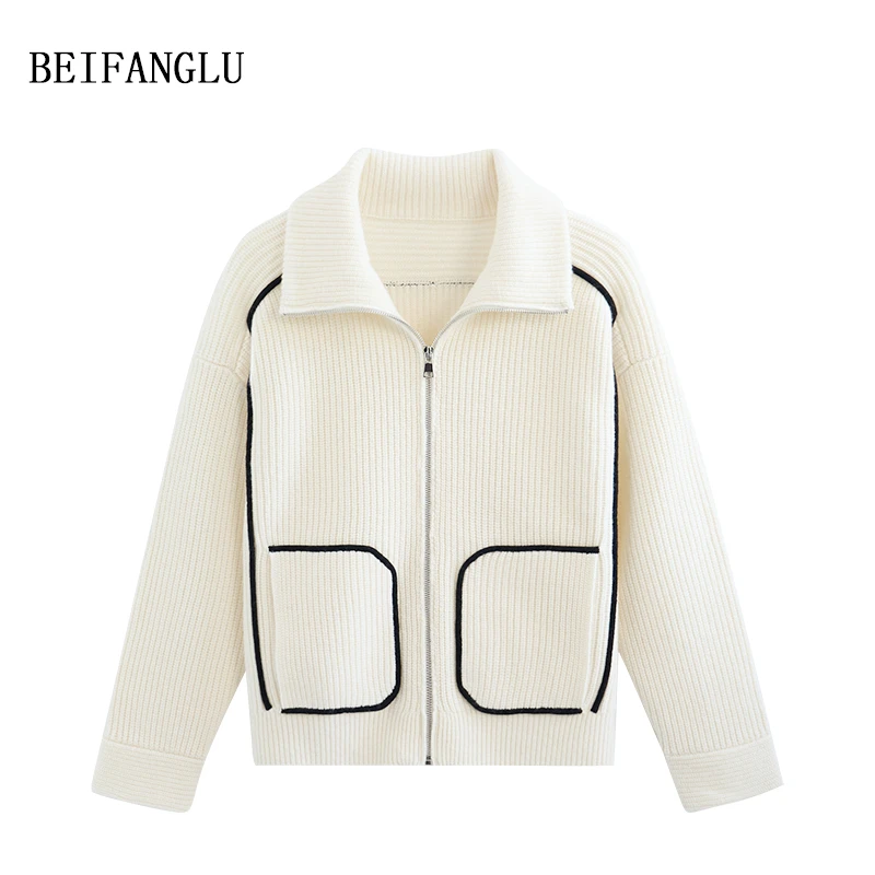 北方鹿 B*C口碑髙货！绵羊毛2024秋冬厚款坑条拉链毛衣外套女2468