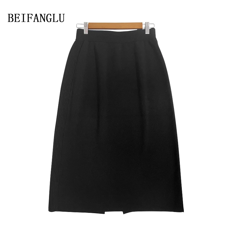 北方鹿【版型狠显瘦】秋气质松紧腰开叉优雅通勤针织羊毛半裙1004