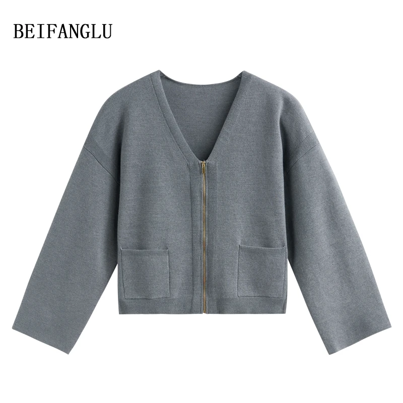 北方鹿 I*禾轻奢老钱风！精纺高支羊毛气质V领拉链针织开衫女6131