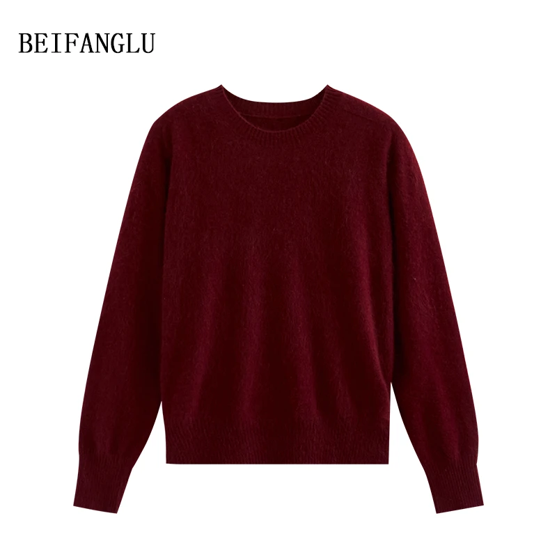 北方鹿【无缝一体拉毛羊毛】冬气质百搭圆领长袖套头针织衫6083