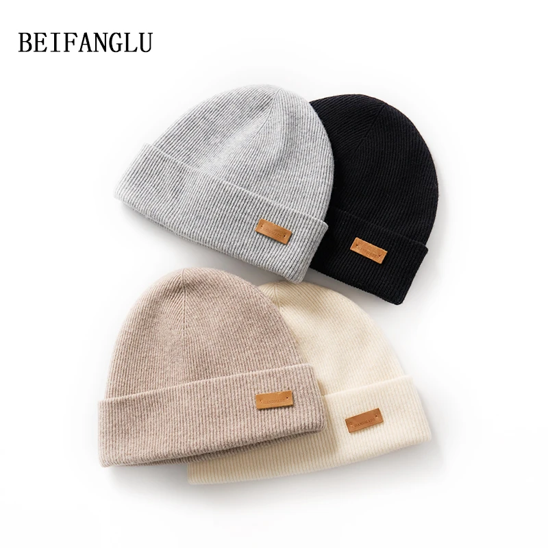 北方鹿 冬季保暖100%绵羊毛加厚防风时尚百搭针织帽女士W9194