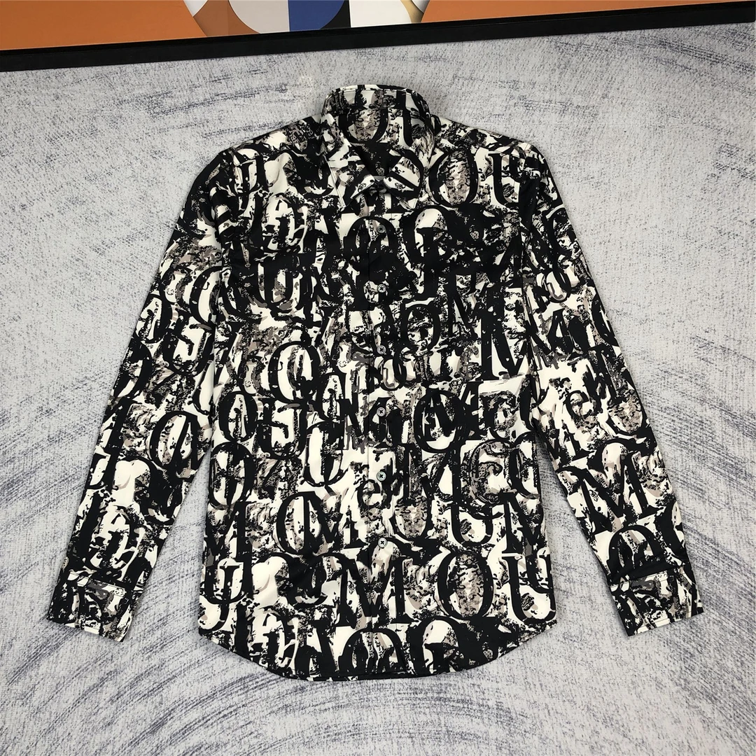 乱字字母数码直喷印花男士修身休闲潮流时尚帅气花衬衣男衬衫长袖