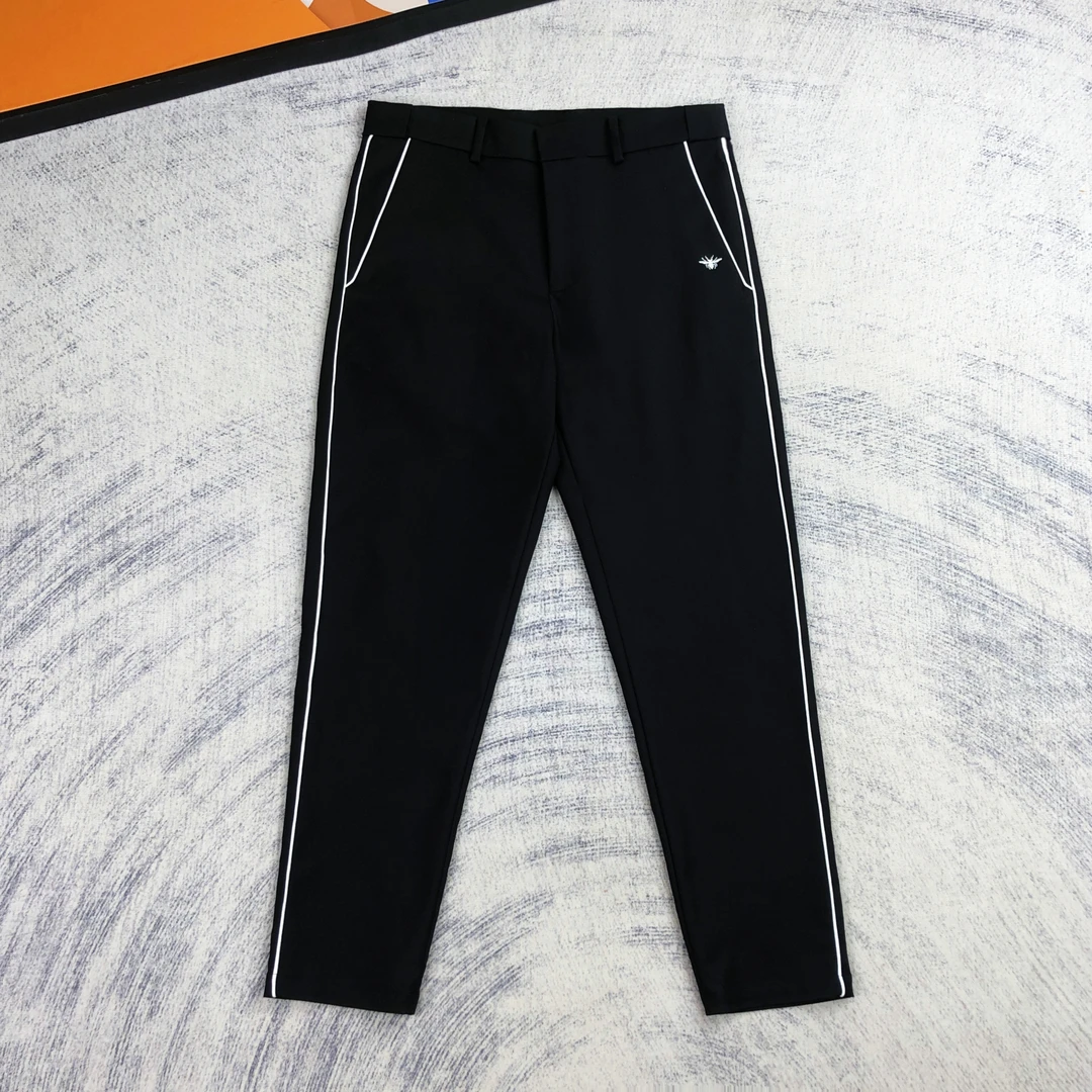 撞色小蜜蜂刺绣包边男士修身时尚西裤休闲裤黑色商务西装裤男