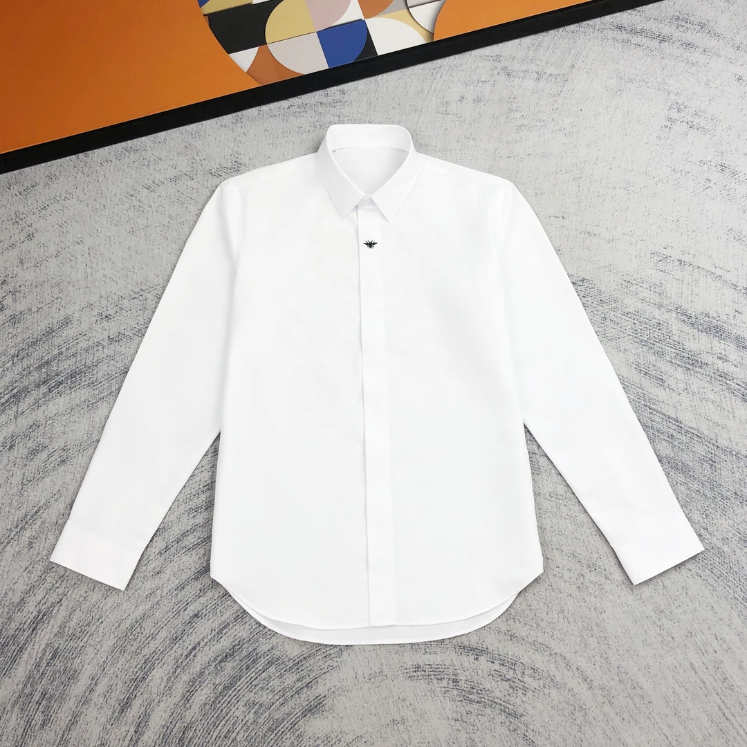 门襟长袖胸口小蜜蜂刺绣时尚衬衣男装男款帅气潮流商务修身白衬衫