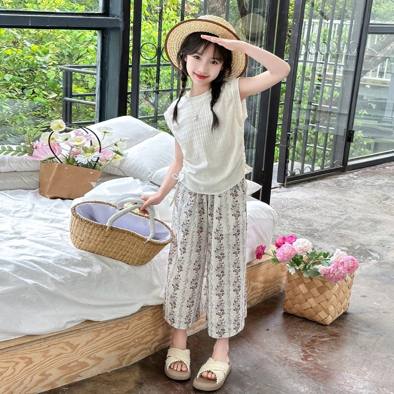 女童夏装套装2024新款儿童时髦洋气短袖两件套夏季大童时髦阔腿裤