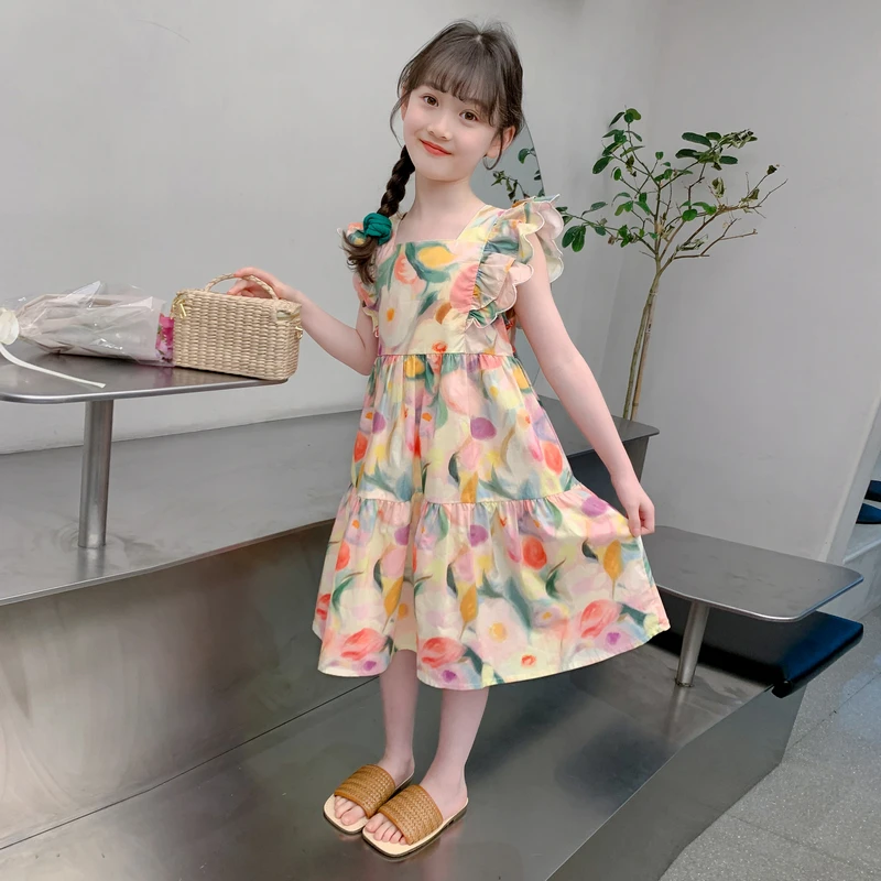 女童连衣裙2024新款洋气女孩夏装碎花裙子夏季网红时髦儿童公主裙