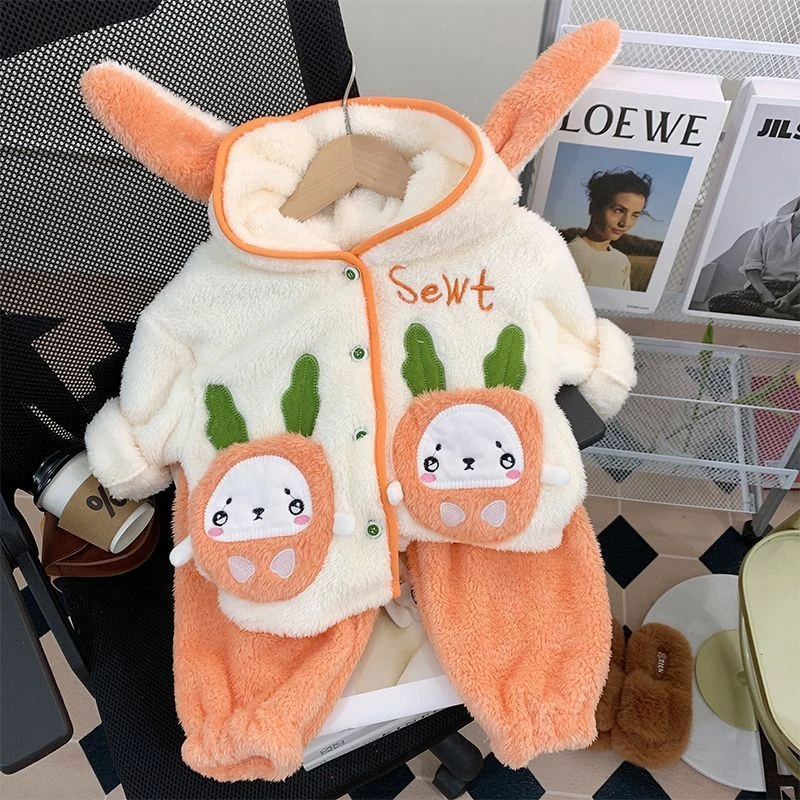 儿童秋冬睡衣法兰绒女孩家居服加绒加厚款小童宝宝女童冬季珊瑚绒