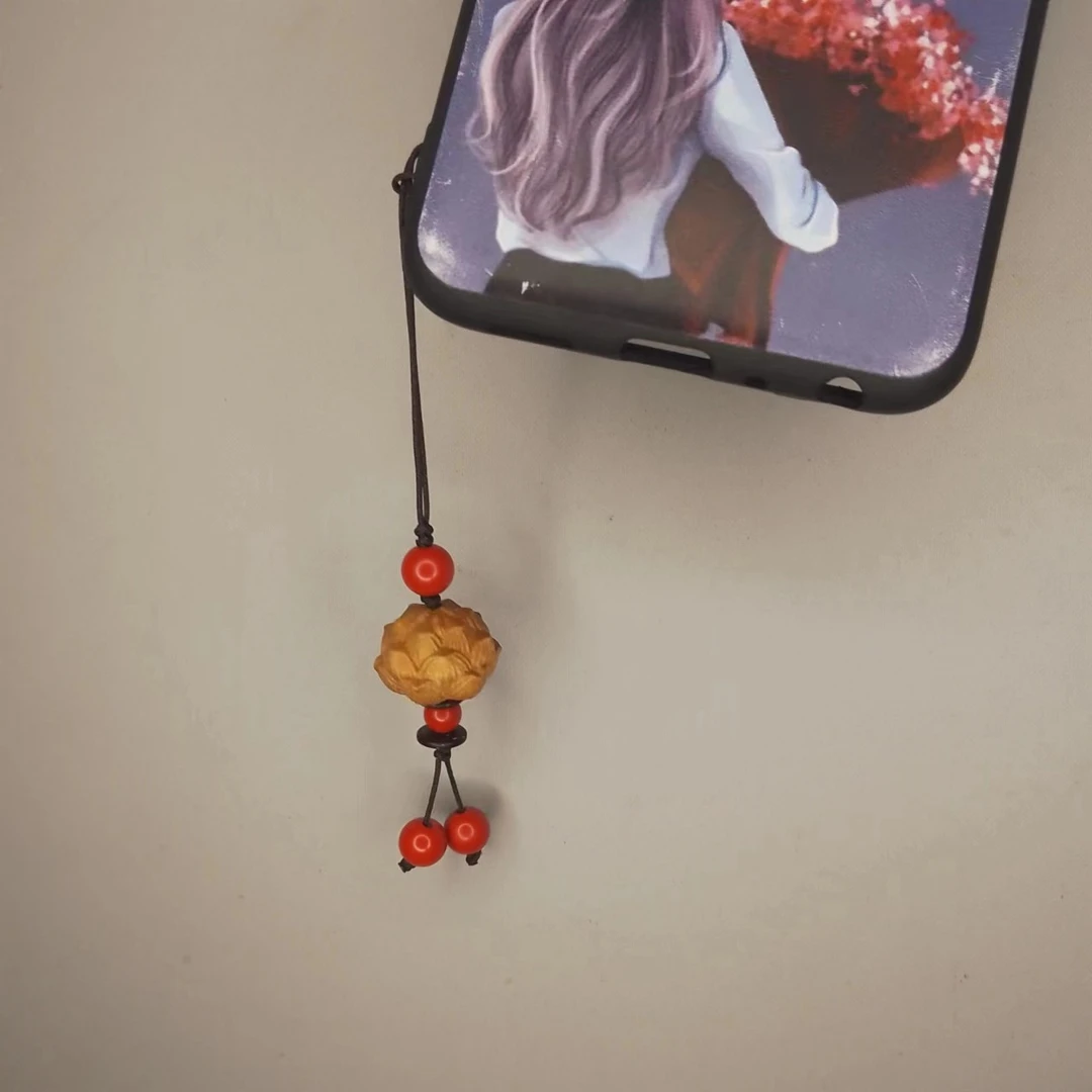 特色手工--原木原色桃木莲花.莲花手机链.莲花挂件