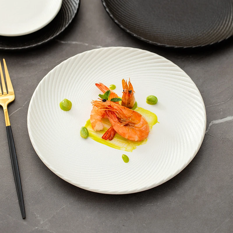 螺旋纹白瓷餐盘菜盘家用盘子摆盘好看的菜盘圆盘菜碟子仪式感餐具