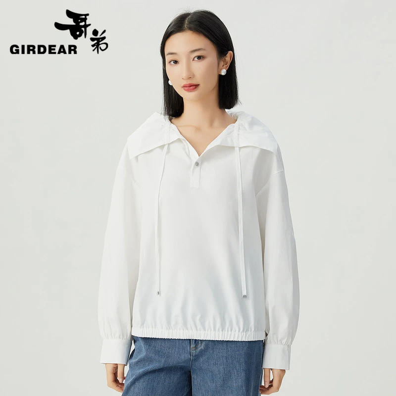 GIRDEAR/哥弟通勤显瘦休闲百搭长袖薄款衬衫式套头外套女-1300961