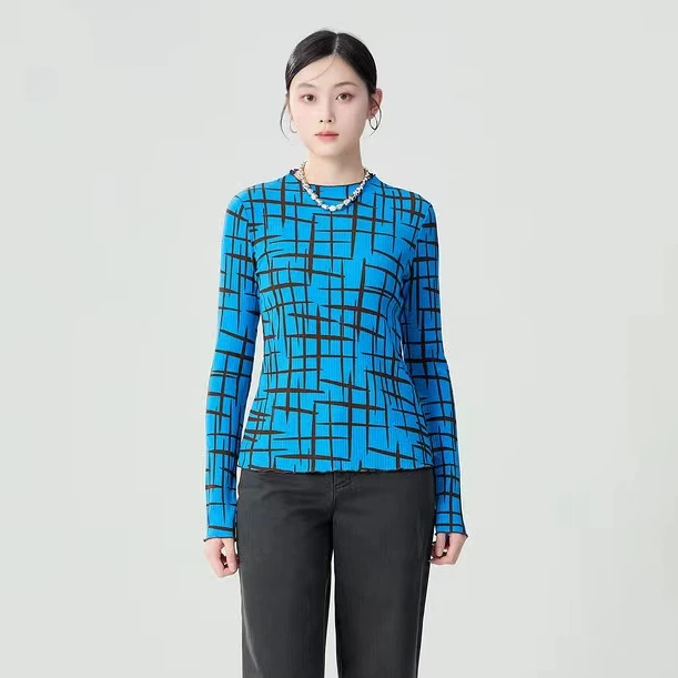 GIRDEAR/哥弟夏季新款气质显瘦百搭弹力肌理欧纱长袖上衣-1300909