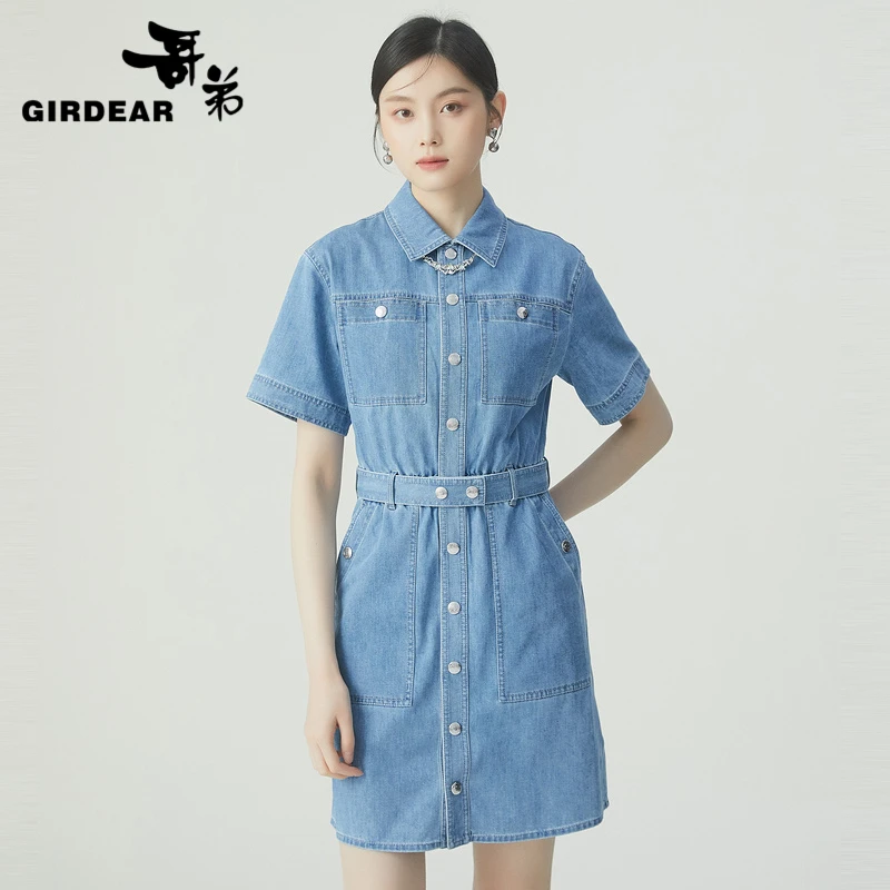 【牛仔计划】哥弟经典收腰亲肤柔软薄款洋装牛仔女装连衣裙-1500530