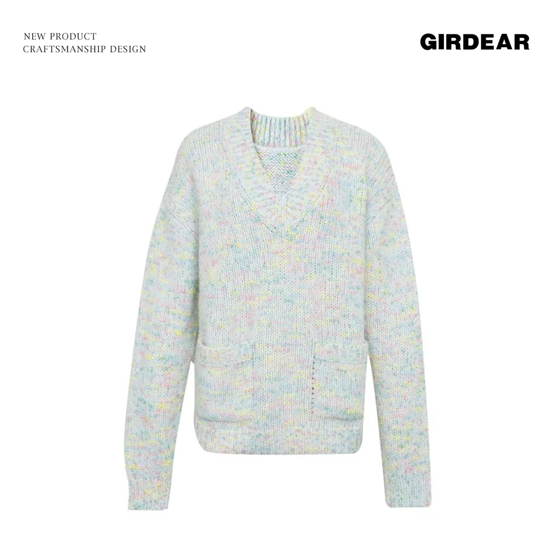 GIRDEAR/哥弟热力感绵羊毛点慵懒宽松套头长袖V领针织衫女1399680