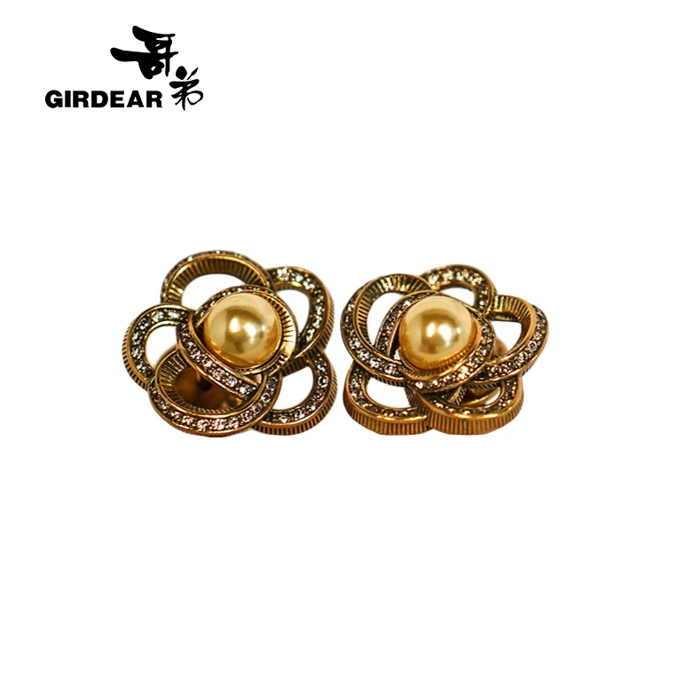 铜合金仿水晶耳饰 GIRDEAR/哥弟百搭时尚中古金色耳饰耳钉1900308