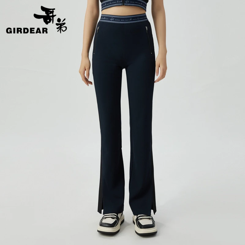 哥弟新款女装休闲裤百搭弹力修身侧开叉垂感高腰瑜伽裤1100458