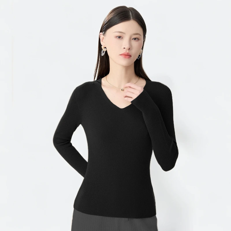 GIRDEAR/哥弟新款V领修身一体成型长袖显瘦套头针织衫女 1399771