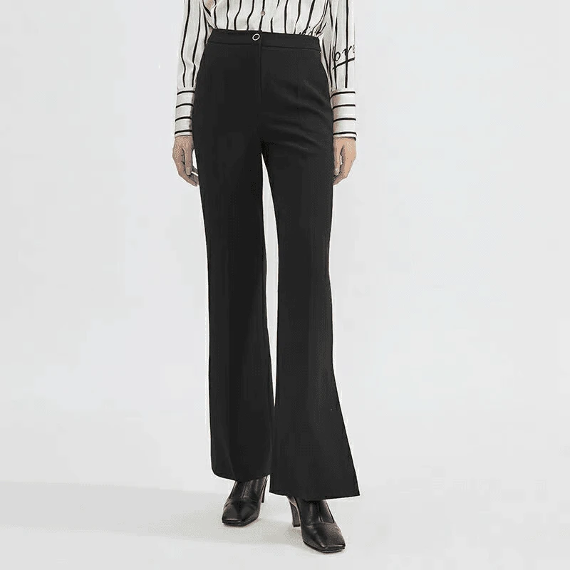 GIRDEAR/哥弟秋季新款高腰黑色显瘦侧开叉微喇裤长裤女-1100234