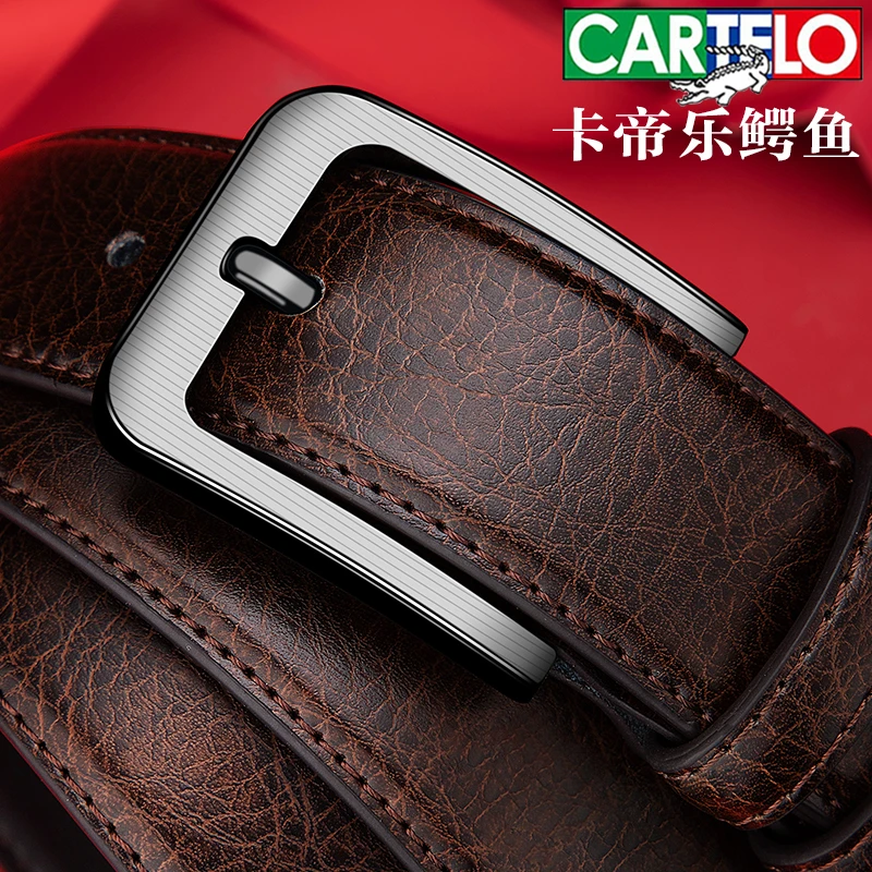 CARTELO/卡帝乐鳄鱼男士新款牛皮针扣腰带休闲高档时尚潮流皮带