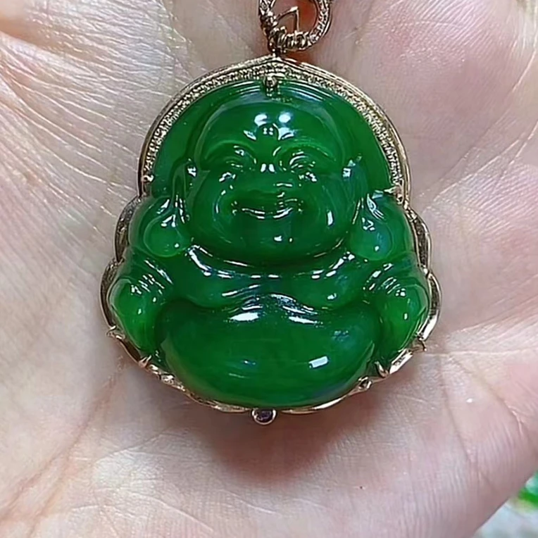 和田玉碧玉佛公18k