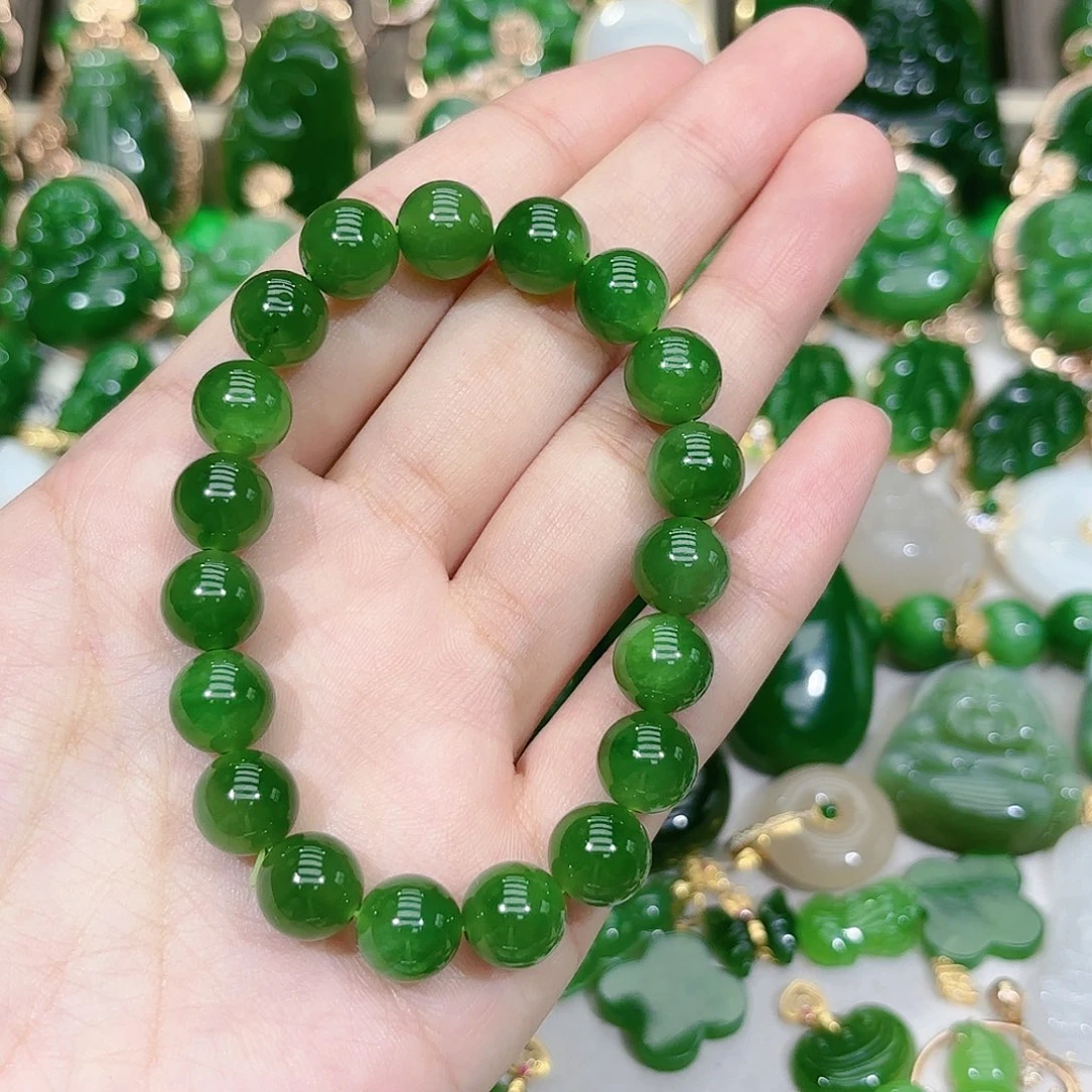 和田玉（碧玉）手串未镶嵌?*卡十阳绿单圈
