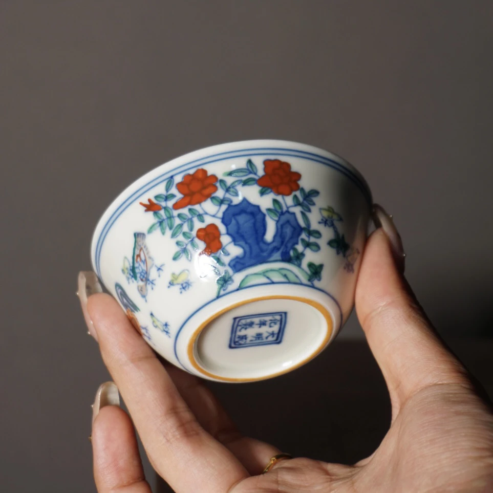 子非甄选 手工手绘1:1仿古成化斗彩鸡缸杯 80ml