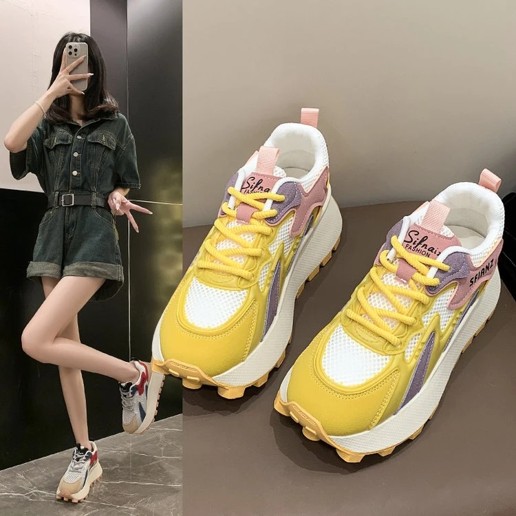 【直】爆款百搭厚底老爹鞋女松糕阿甘鞋2024新款网面透气休闲运动鞋