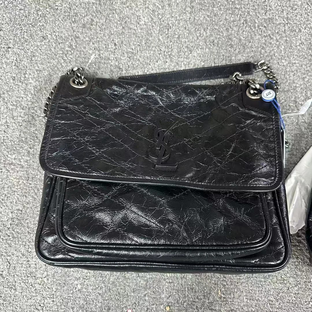95新 YSL/圣罗兰 拆单 单肩包 niki中号黑银 mx6467/2410
