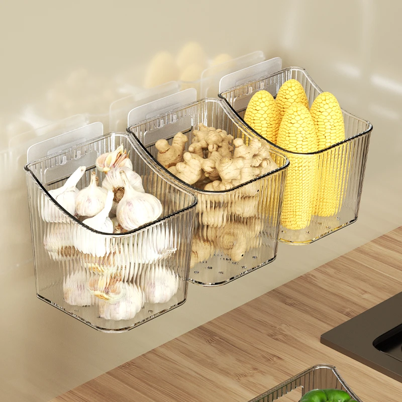 厨房葱姜蒜收纳置物架免打孔壁挂收纳盒家用生姜大蒜储物盒神器
