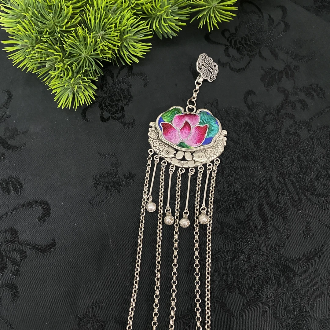 800银布艺银制品 古风纯手工民族风复古苗族镶嵌古典