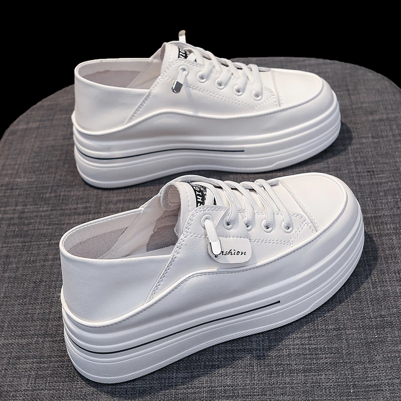 瑞力潮内增高小白鞋女两穿一脚蹬2025年春夏季新款百搭厚底休闲鞋