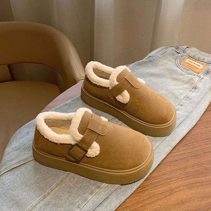 勃肯鞋女加绒加厚大棉保暖雪地棉鞋2024年冬季新款厚底增高乐福鞋