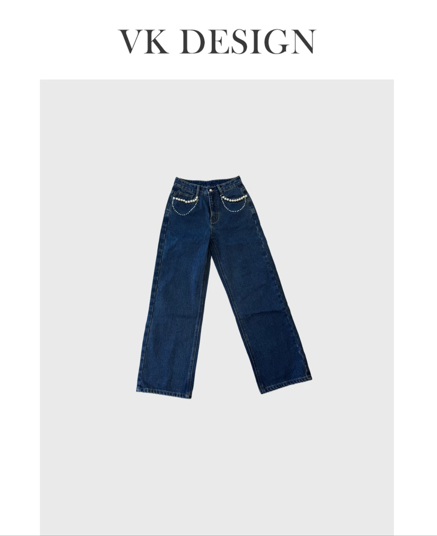 VK 珍珠口袋加绒直筒裤