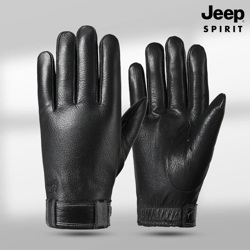 JEEPSPIRIT男士秋冬季真皮手套加绒保暖触屏防滑羊皮手套骑行开车