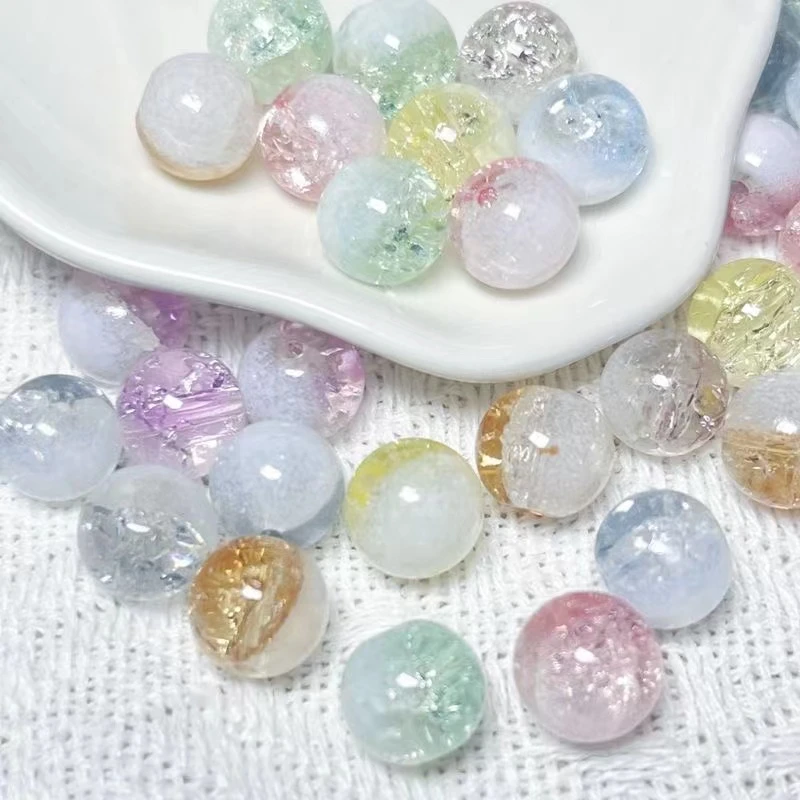 闪透碎花裂纹玻璃珠冰碎爆裂珠10mm闪透碎花裂纹玻璃珠琉璃圆珠串