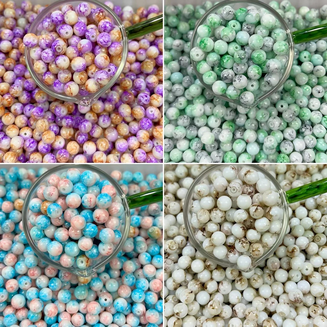 8mm国风水墨瓷珠晕染渐变泼墨散珠diy手工手链项链材料暑假玩具