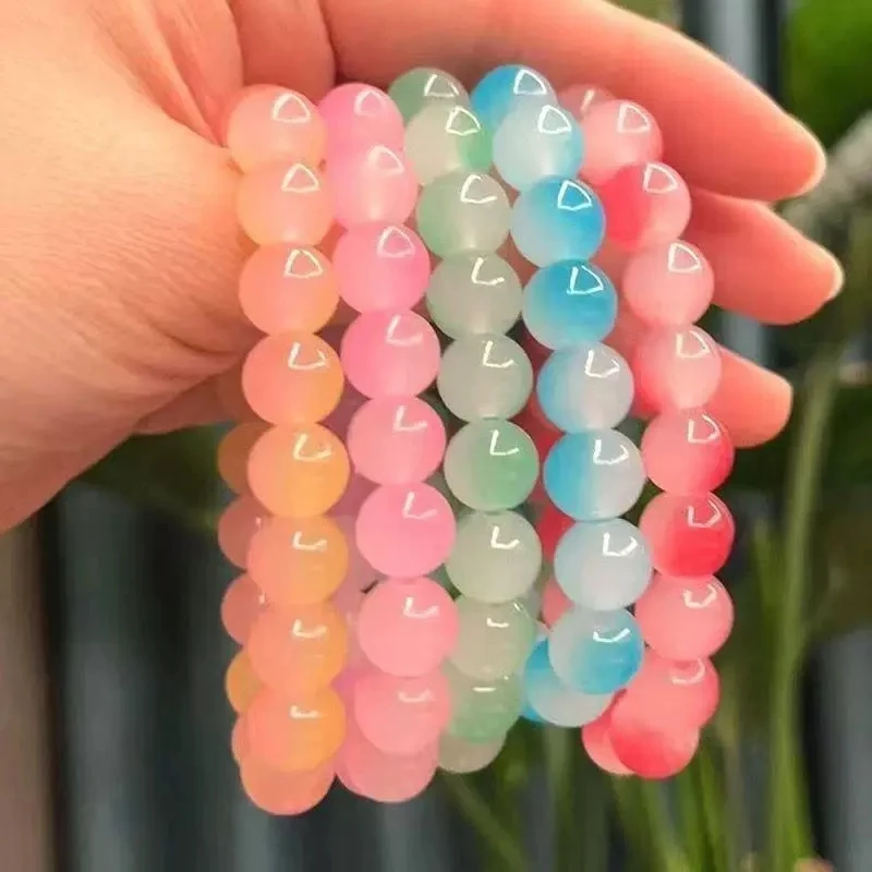 玻璃仿玉珠渐变双色手工串珠diy珠子手链饰品配件小女孩生日礼物