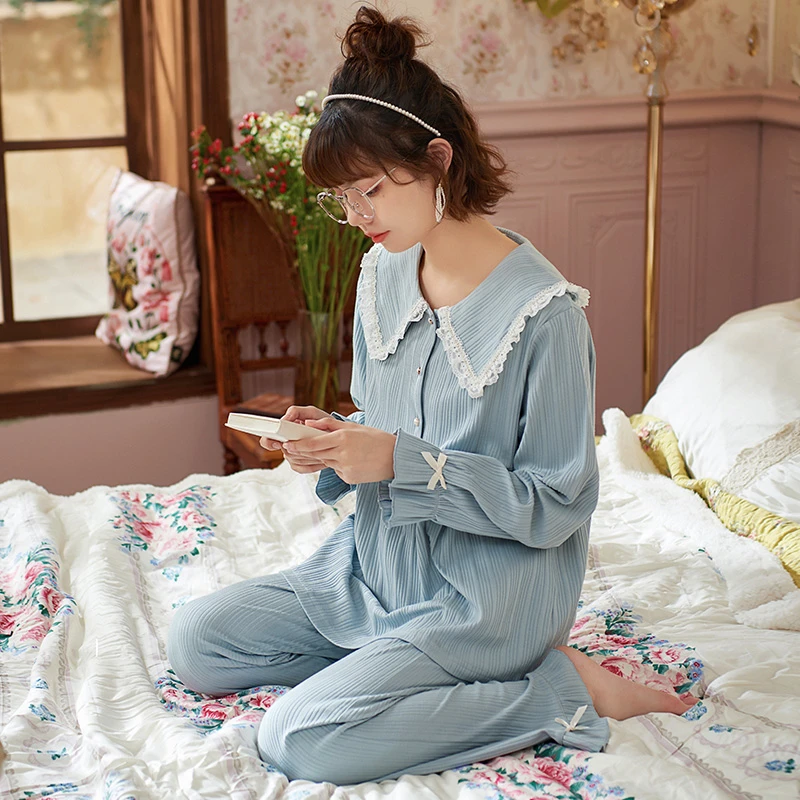 马克公主纯棉睡衣女春秋长袖减龄公主风少女2024年新款家居服春秋