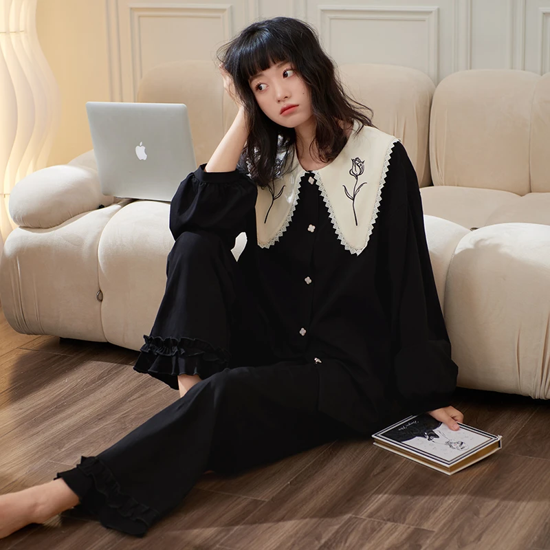 马克公主睡衣女春秋2023新款小众高级感纯棉长袖套装可外穿家居服