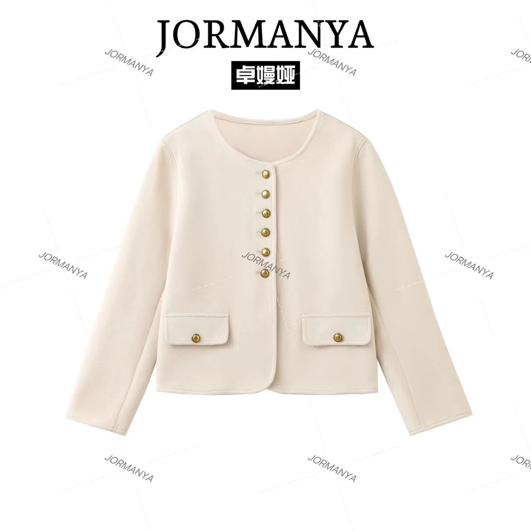 Z516JORMANYA双面羊毛小香风女秋冬新款撞色时髦高级设计短款外套