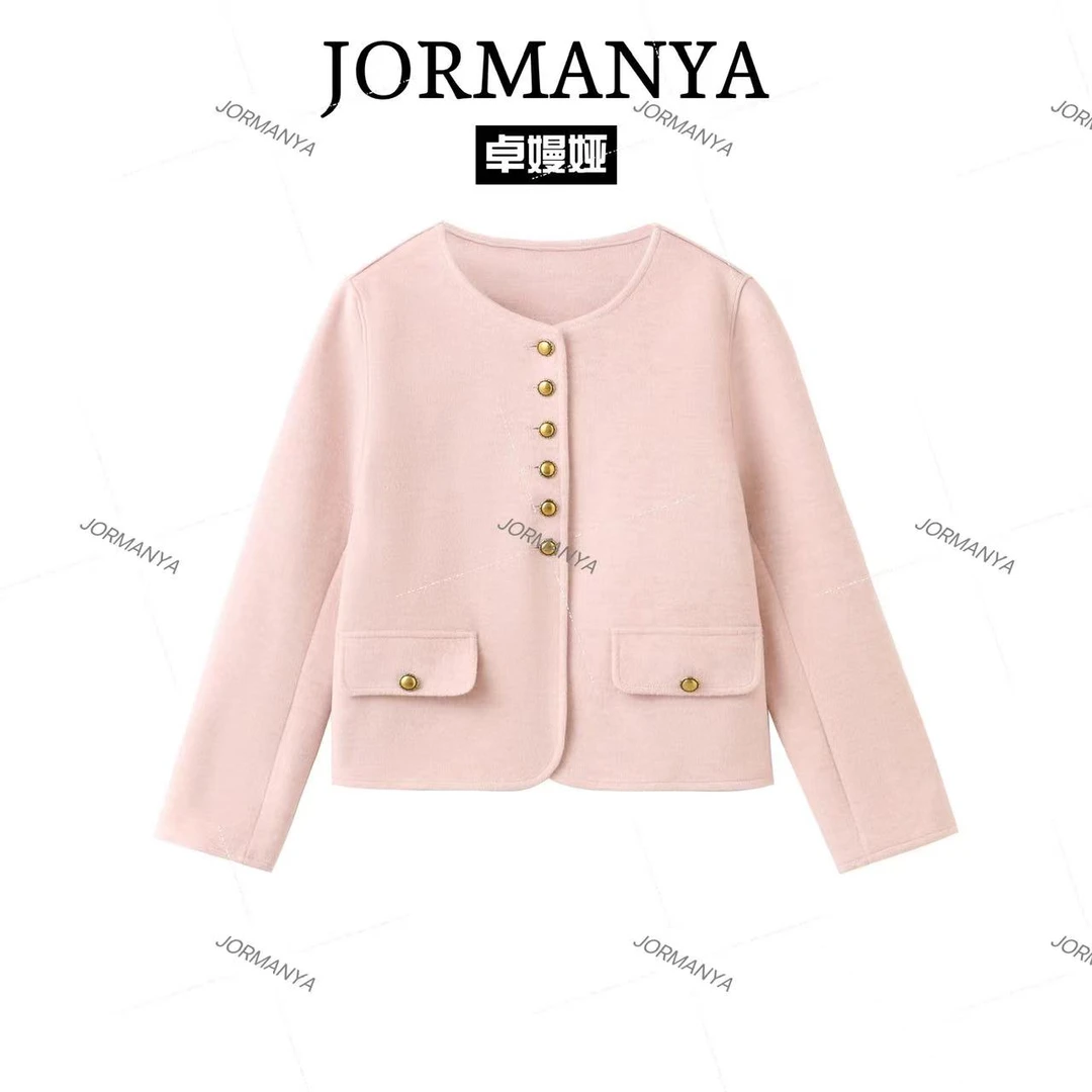 Z516JORMANYA双面羊毛小香风女秋冬新款撞色时髦高级设计短款外套