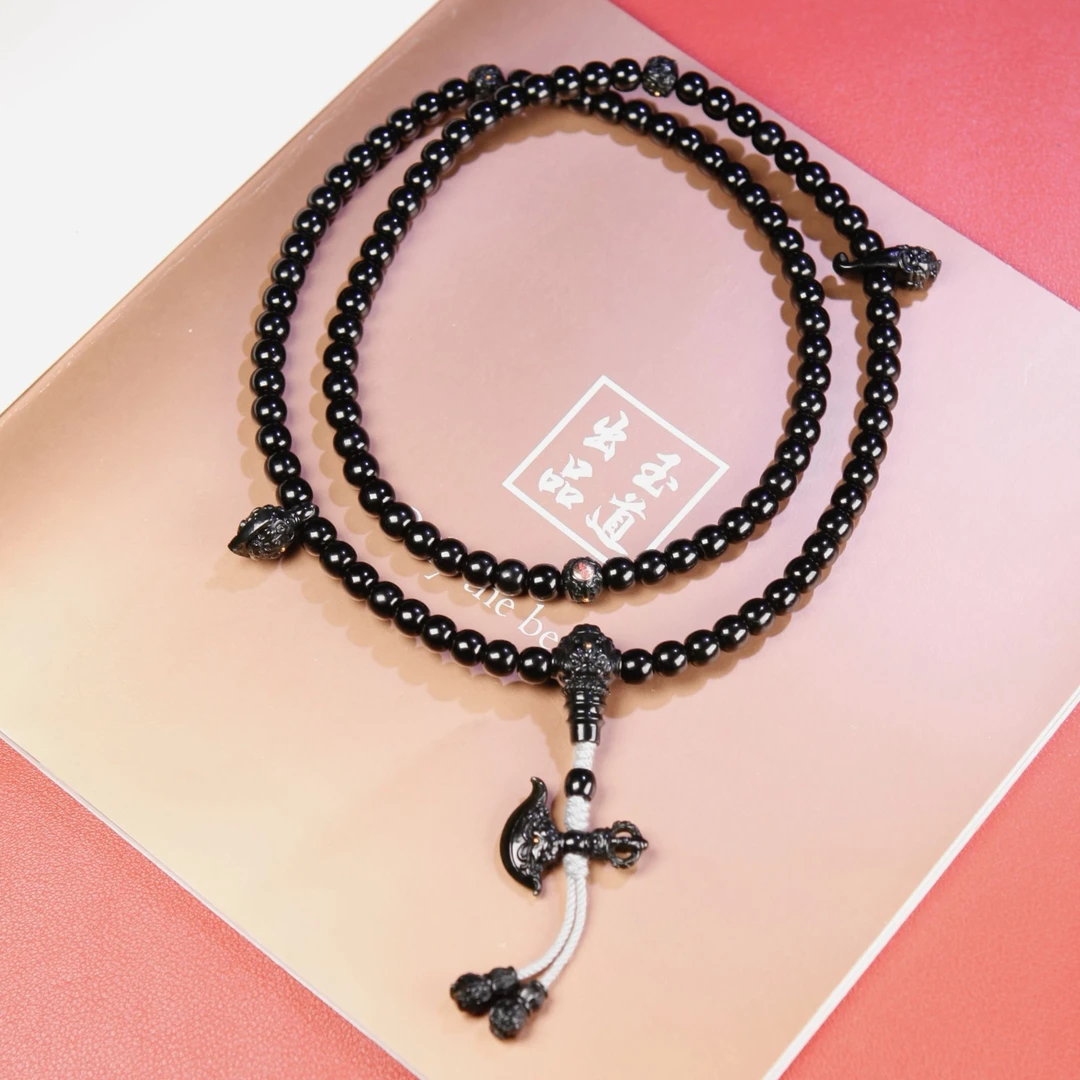 【玉道天承· 出品】天然和田玉 黑青至尊守护套装108颗 7mm老型复古