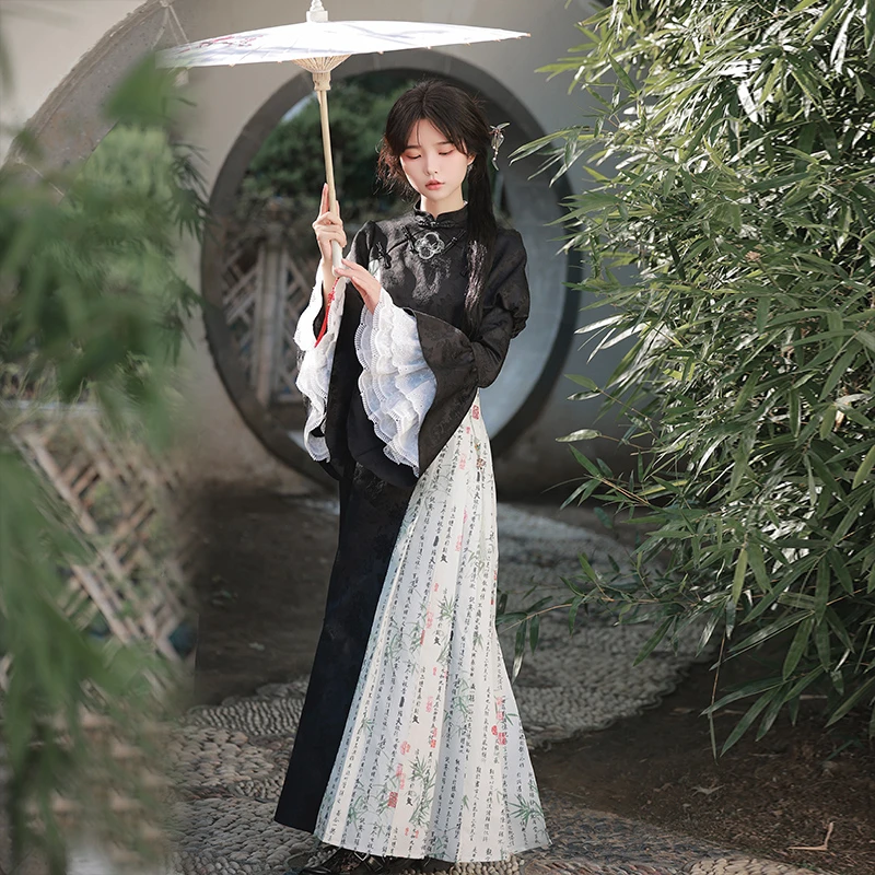 【兰亭·霜月夜op】withpuji原创设计中华风绣印结合改良旗袍春款