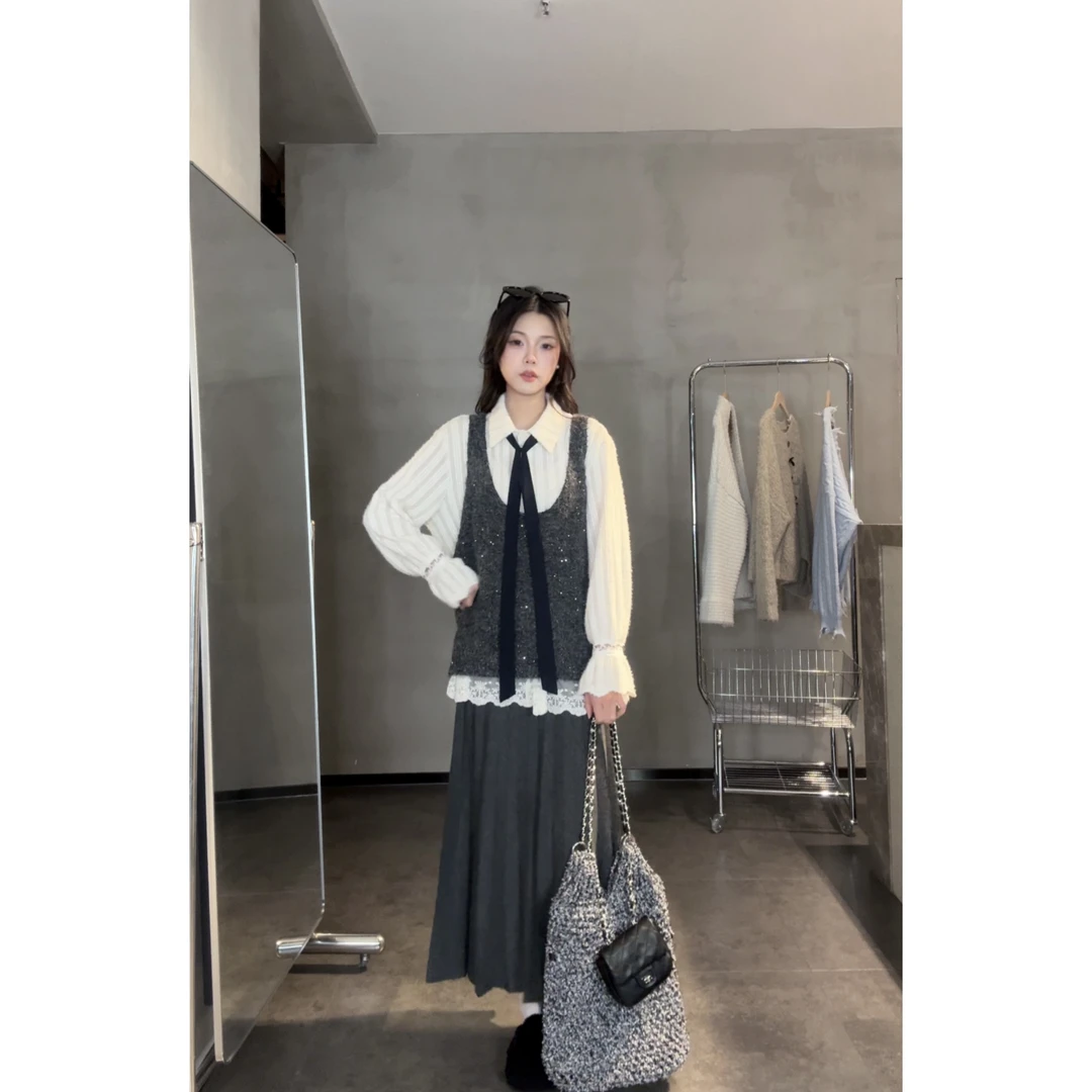 【百褶裙】加厚针织垂软冬半身裙显瘦气质感百褶半身裙女