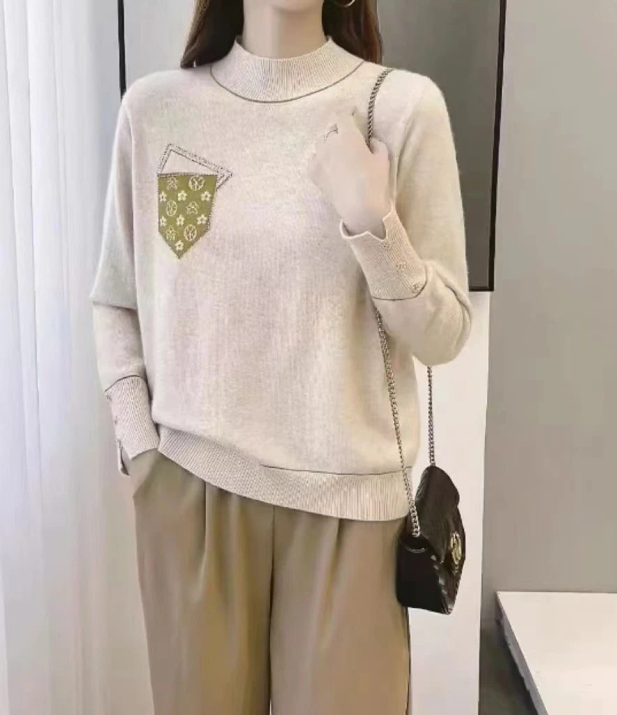 （清）半高领拼色袖口纽扣套头针织衫14（实物以直播间为准）