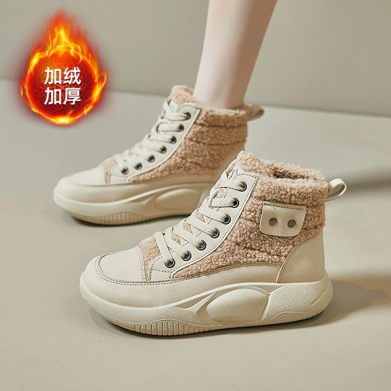 回力瑞马丁靴女2023冬季新款厚底软底加绒加厚保暖羊羔绒棉鞋靴子