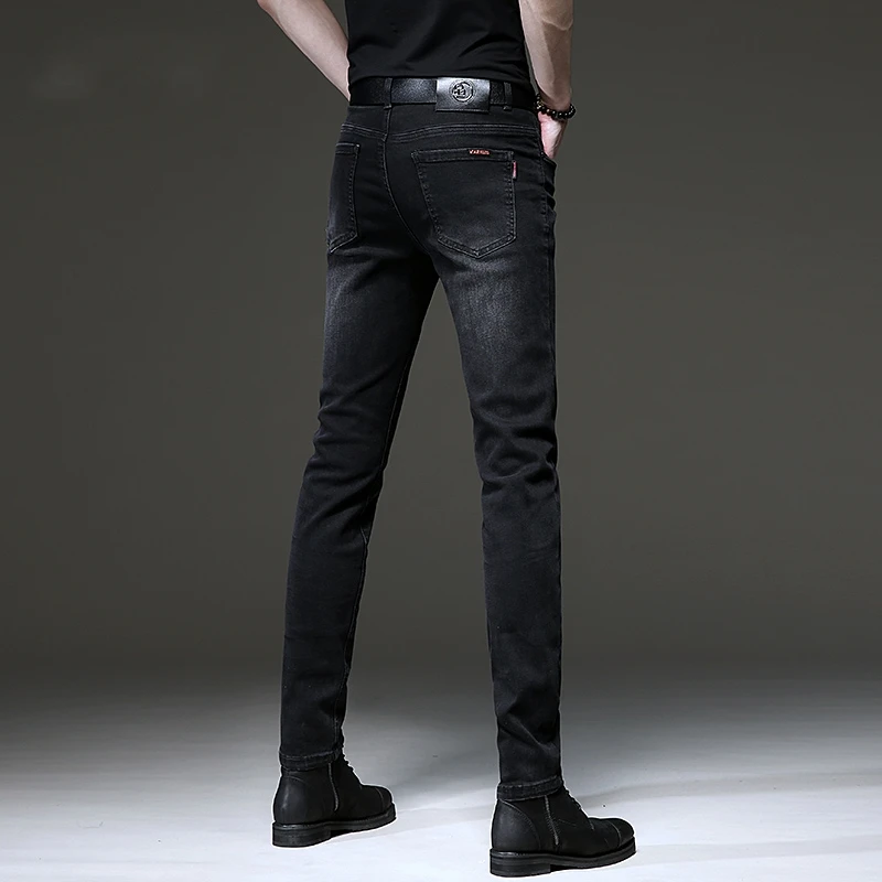 春秋新款黑色牛仔裤男款加绒高端韩版潮流耐磨修身小脚弹力休闲裤