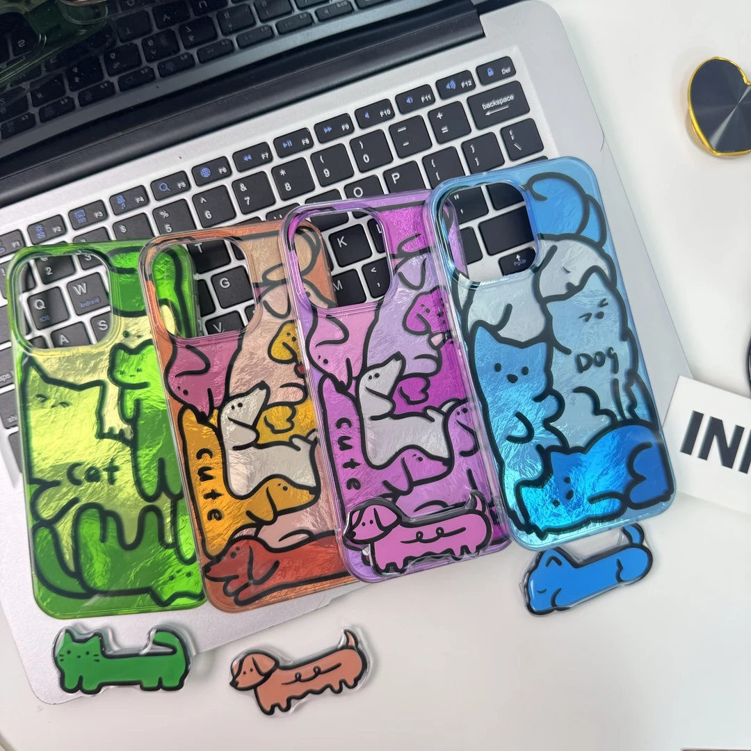 可爱卡通趣味线条小狗猫咪适用于苹果12-15pm手机壳华为mate60