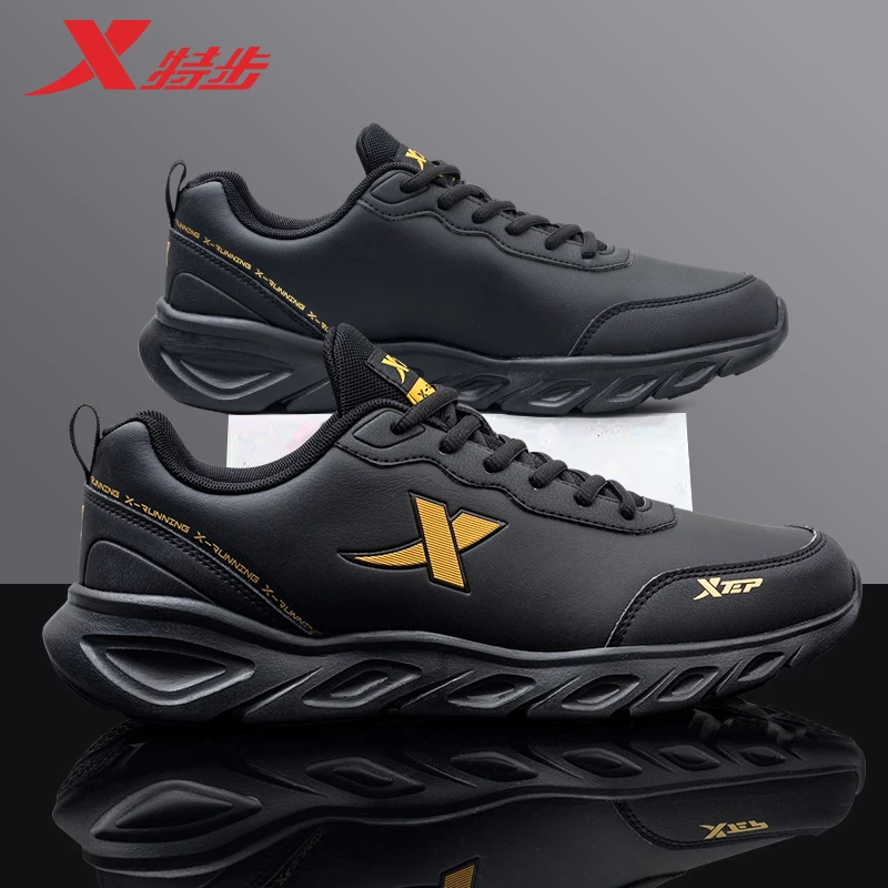 特步男鞋秋季新款革面防泼水跑步鞋官方男款轻便减震休闲运动鞋子