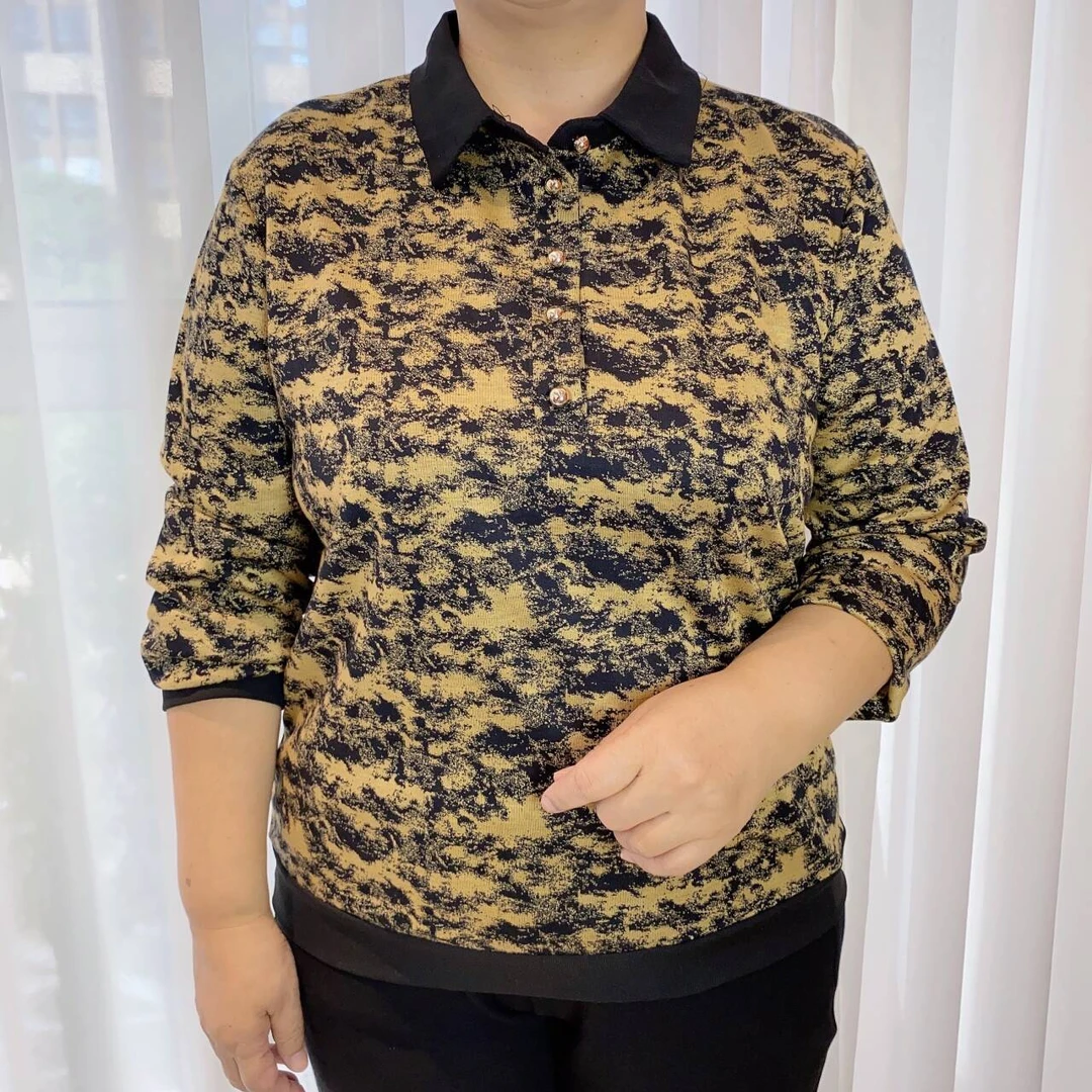 中老年2024女妈妈装碎花风长袖网红时尚休闲百搭衬衣印花翻领4526