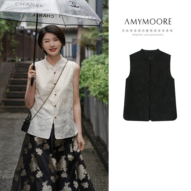 【为爱放价】AMYMOORE秋夏显瘦马甲国风无袖马夹提花时尚女43561
